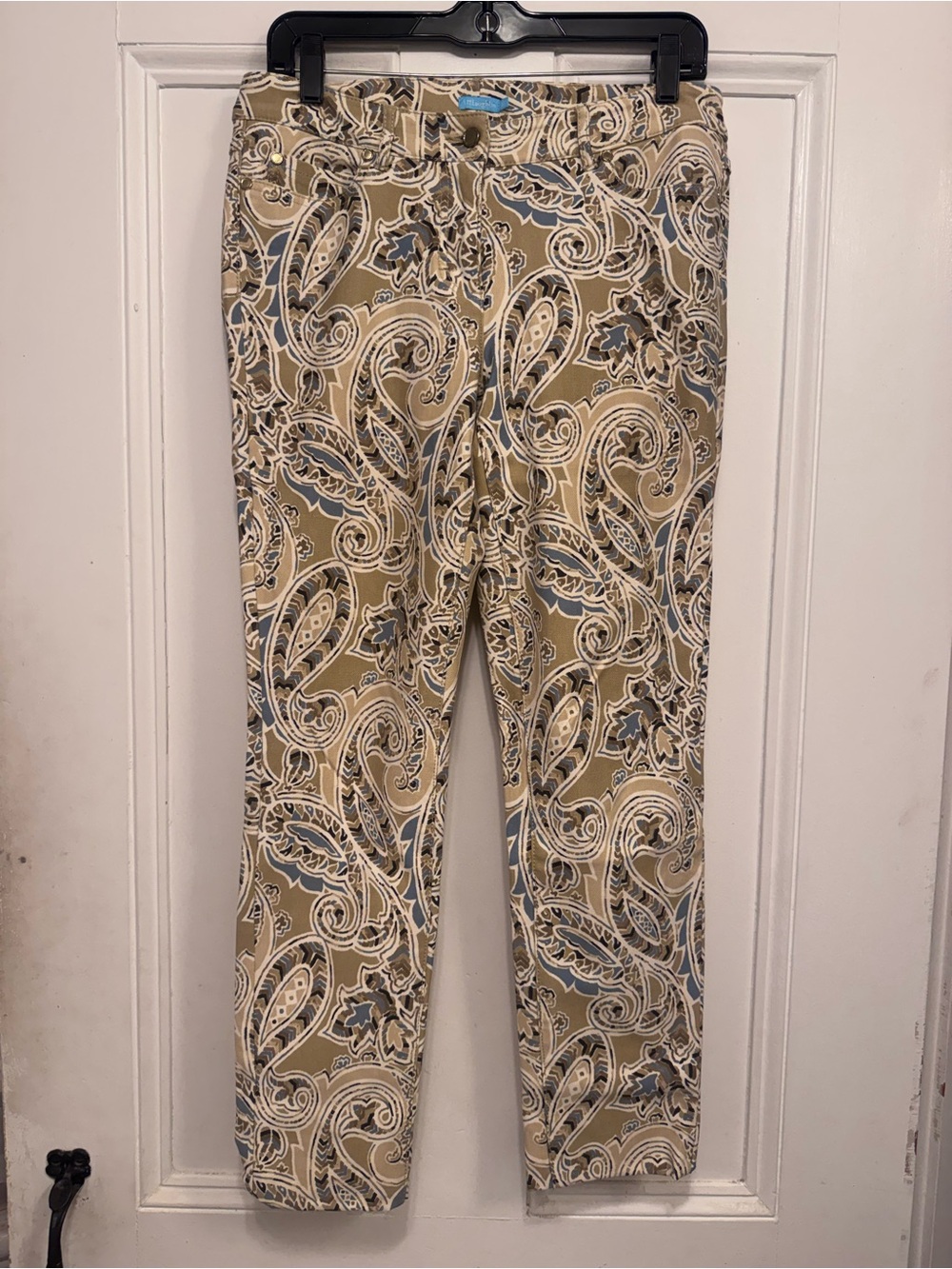 J. McLaughlin Beige Paisley Ankle Pants with Blue Accents